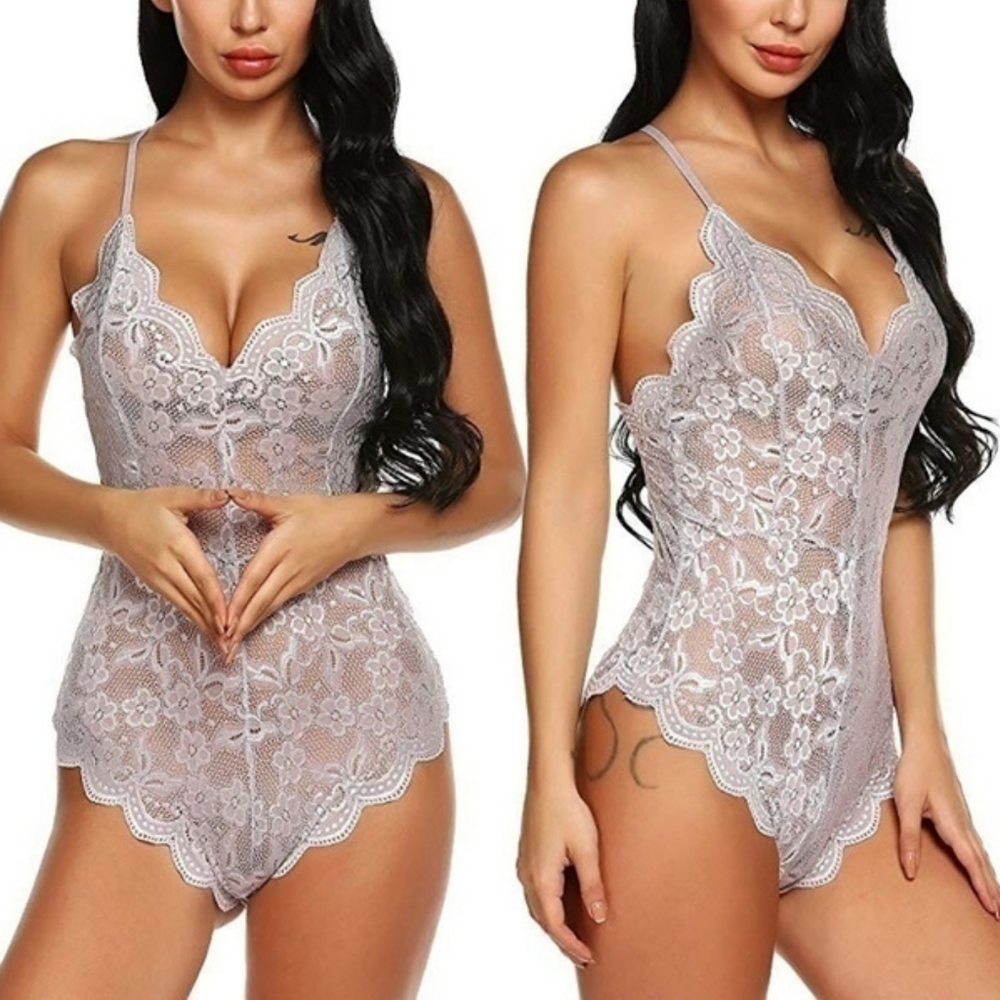 L/XL one piece lace bodysuit - gray